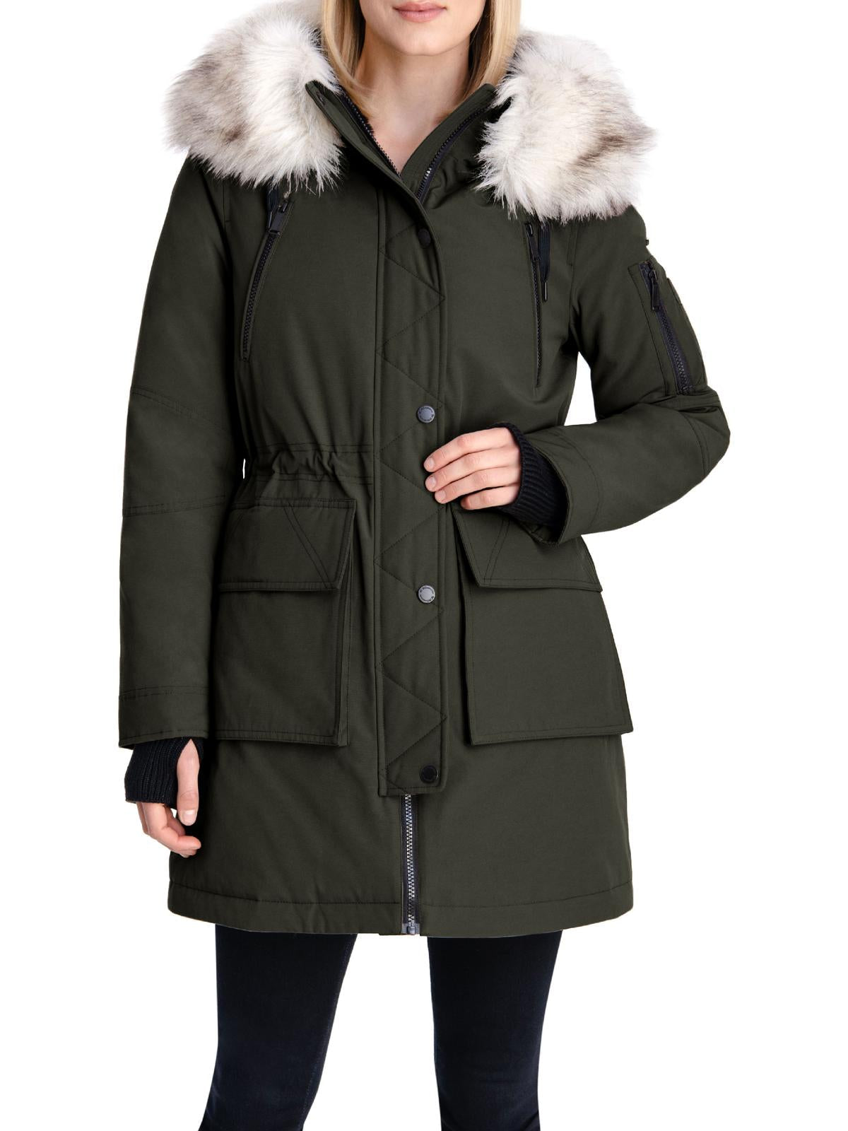 Womens Faux Fur Trim Cold Weather Parka Coat 7270783615036