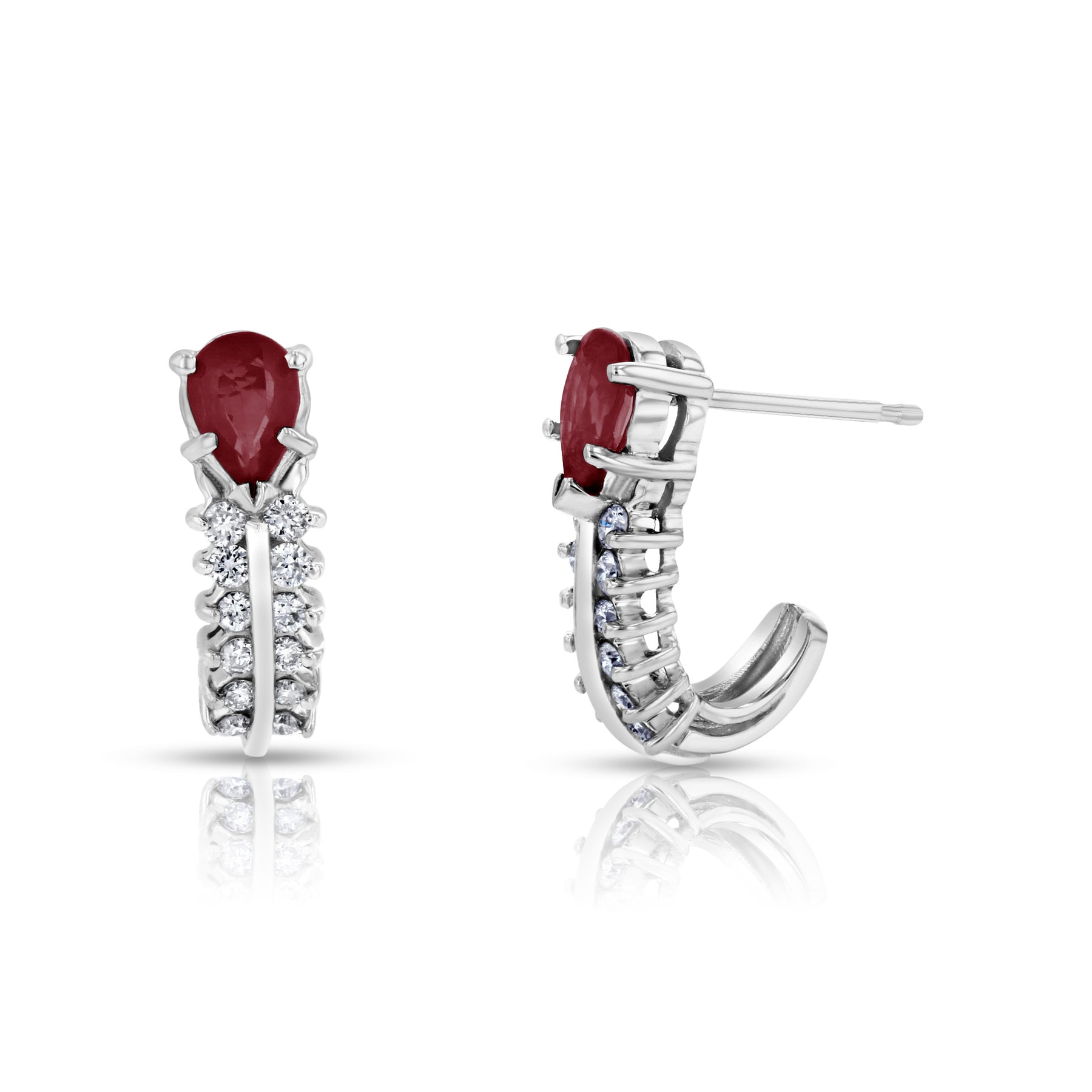 0.30ctw Diamonds and Ruby Earrings in 14k White Gold