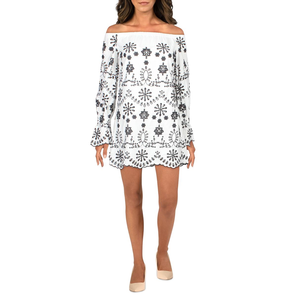 Eyelet Off-The-Shoulder Shift Dress