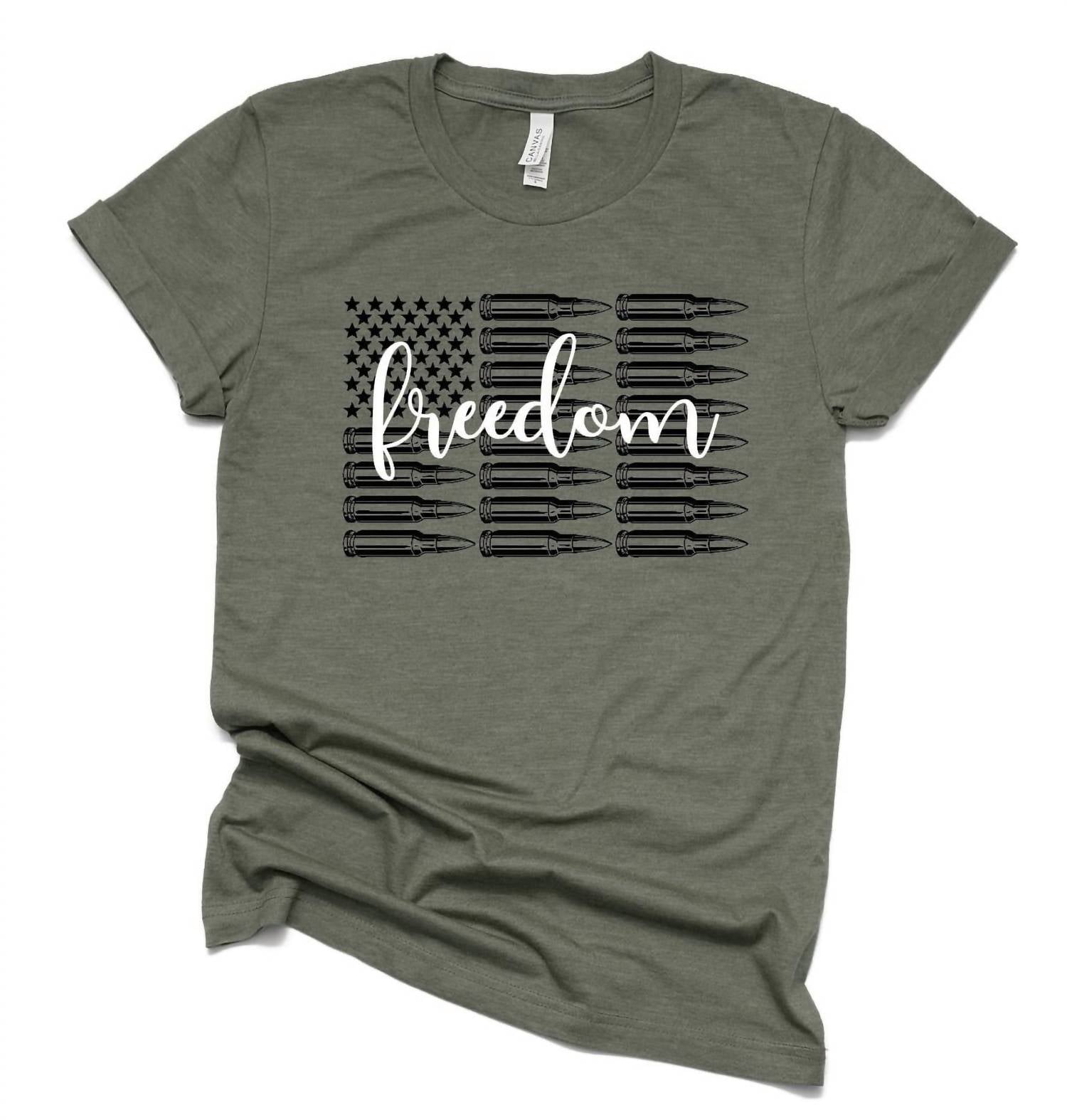 Women's Freedom Bullet Flag Tee In Army Green