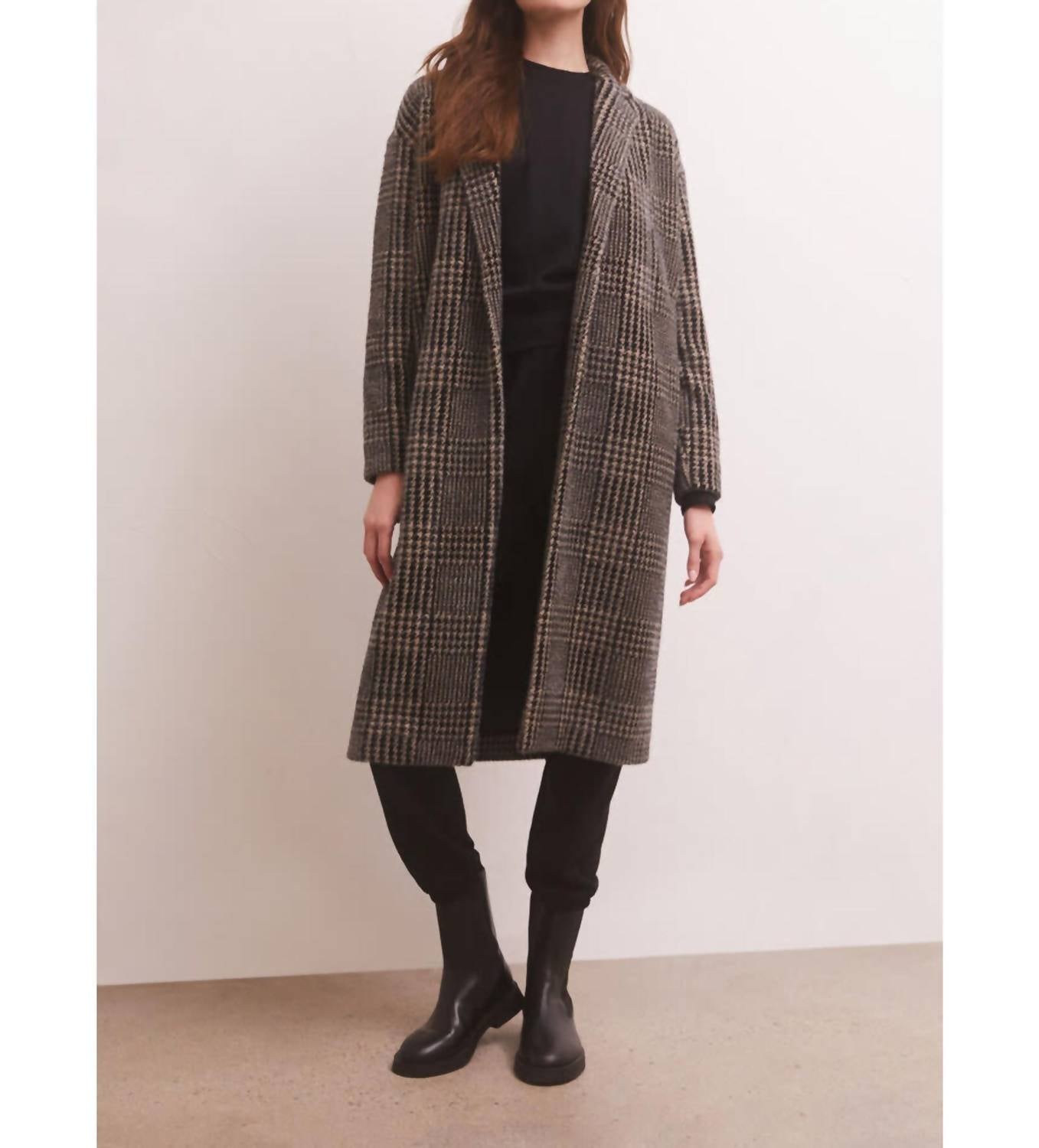 Women's Mason Houndstooth Coat In Black 7270857965628
