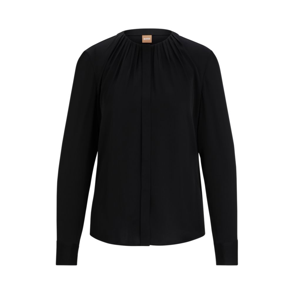 Ruched-neck blouse in stretch-silk crepe de Chine 7581118103612
