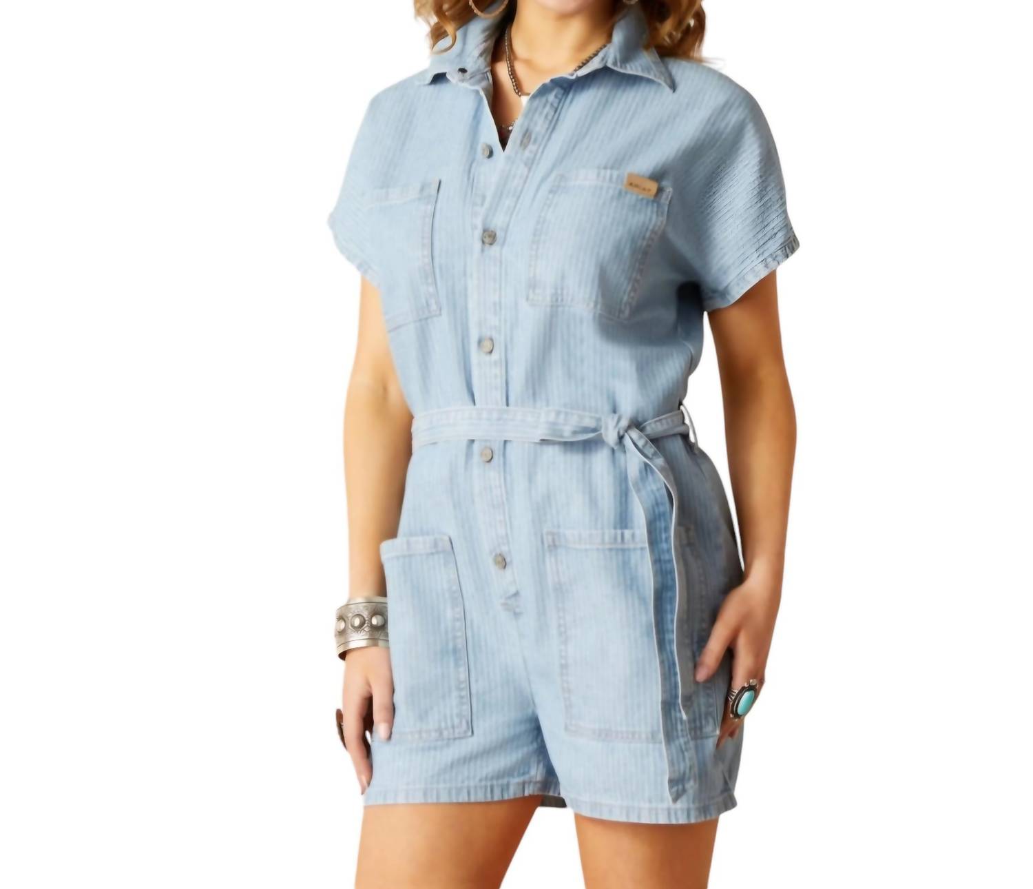 Herringbone Denim Romper In Virginia