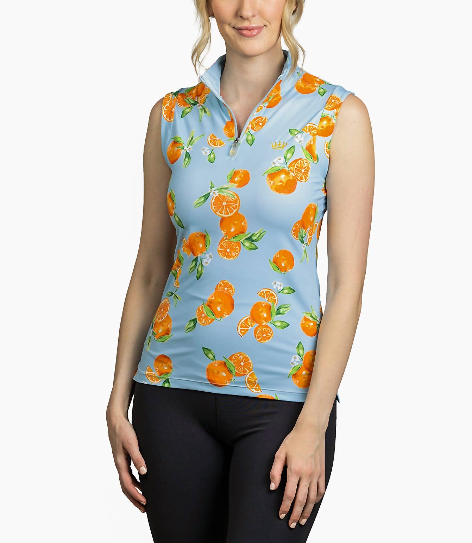 1/4 Zip Sleeveless Sun Shirt In Light Blue Oranges 7760506486844