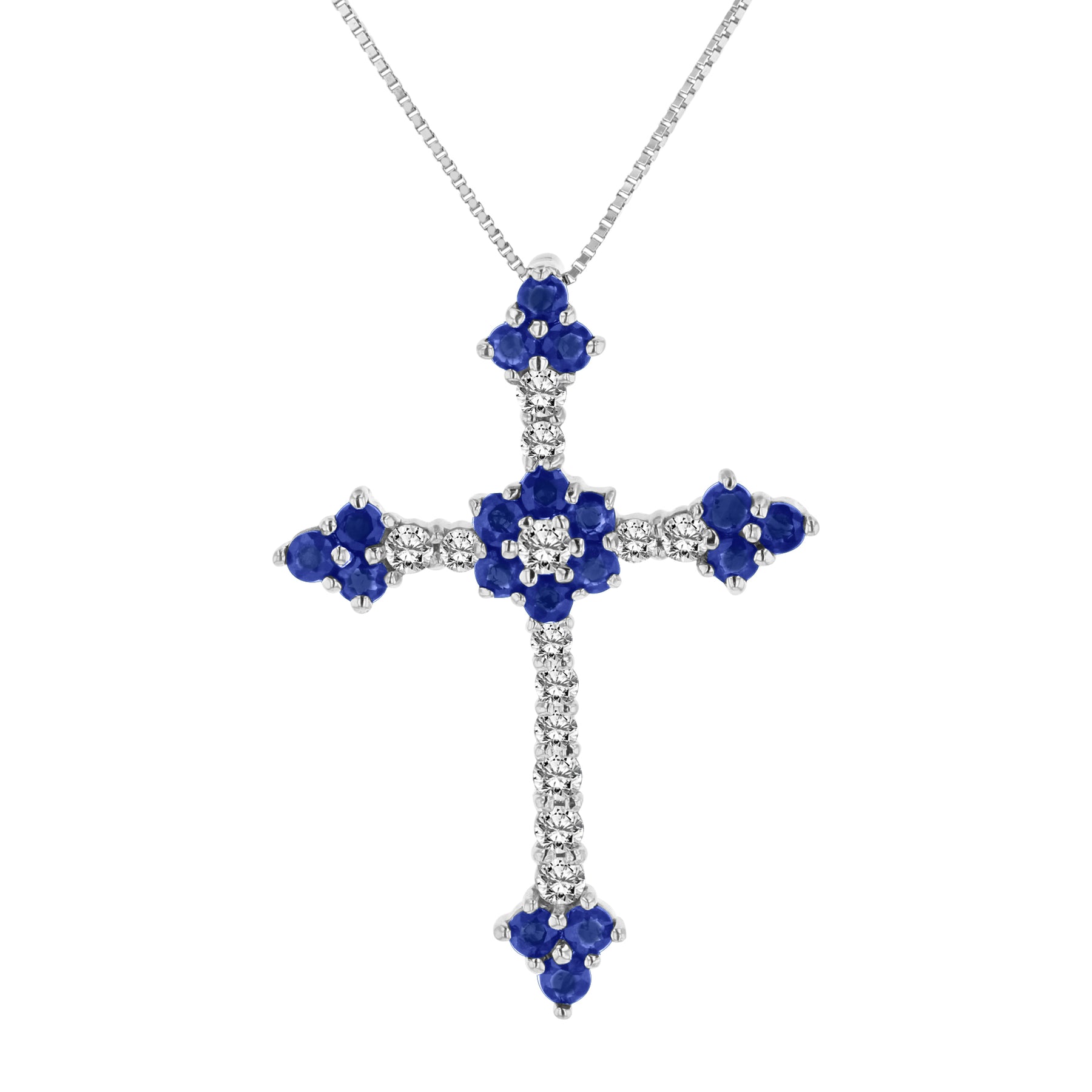 1.10ctw Diamond and Sapphire Cross Pendantt in 14k White gold