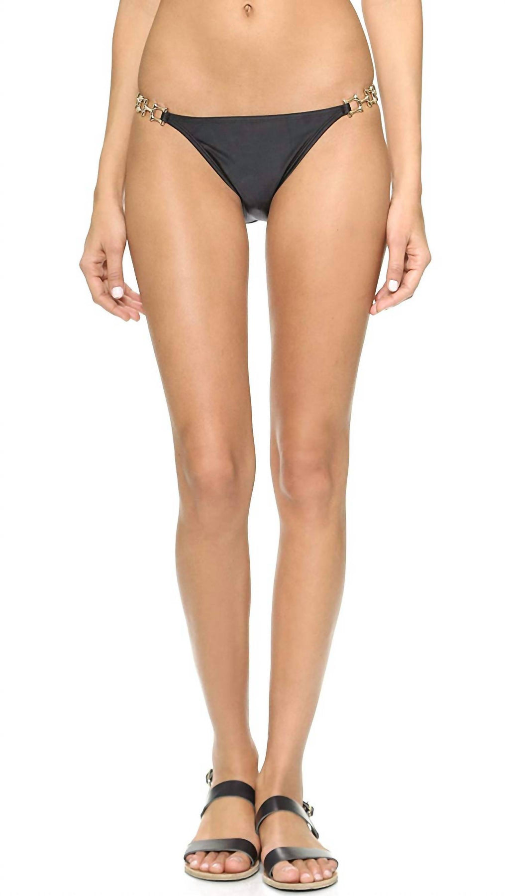 Women's Gold Chain Hardware Strap Bikini Bottom Swimsuit In Black/gold