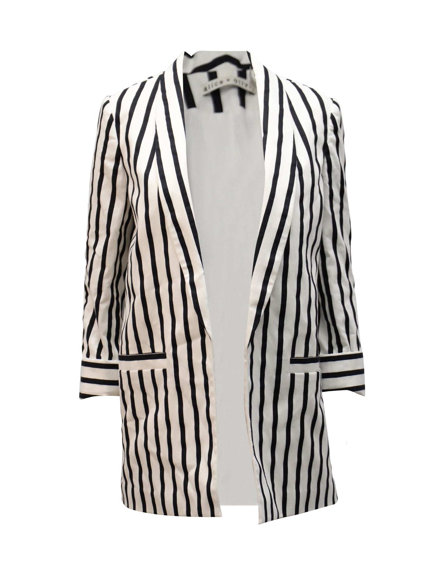 Alice + Olivia Vertical Striped Blazer in Black and White Cotton 7771833761852