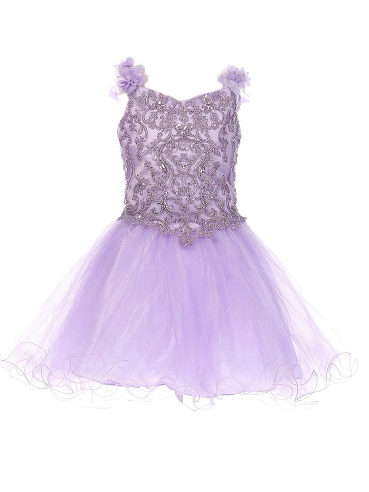 Little Girls Lilac 3D Flower Strap Flower Girl Dress 2-6