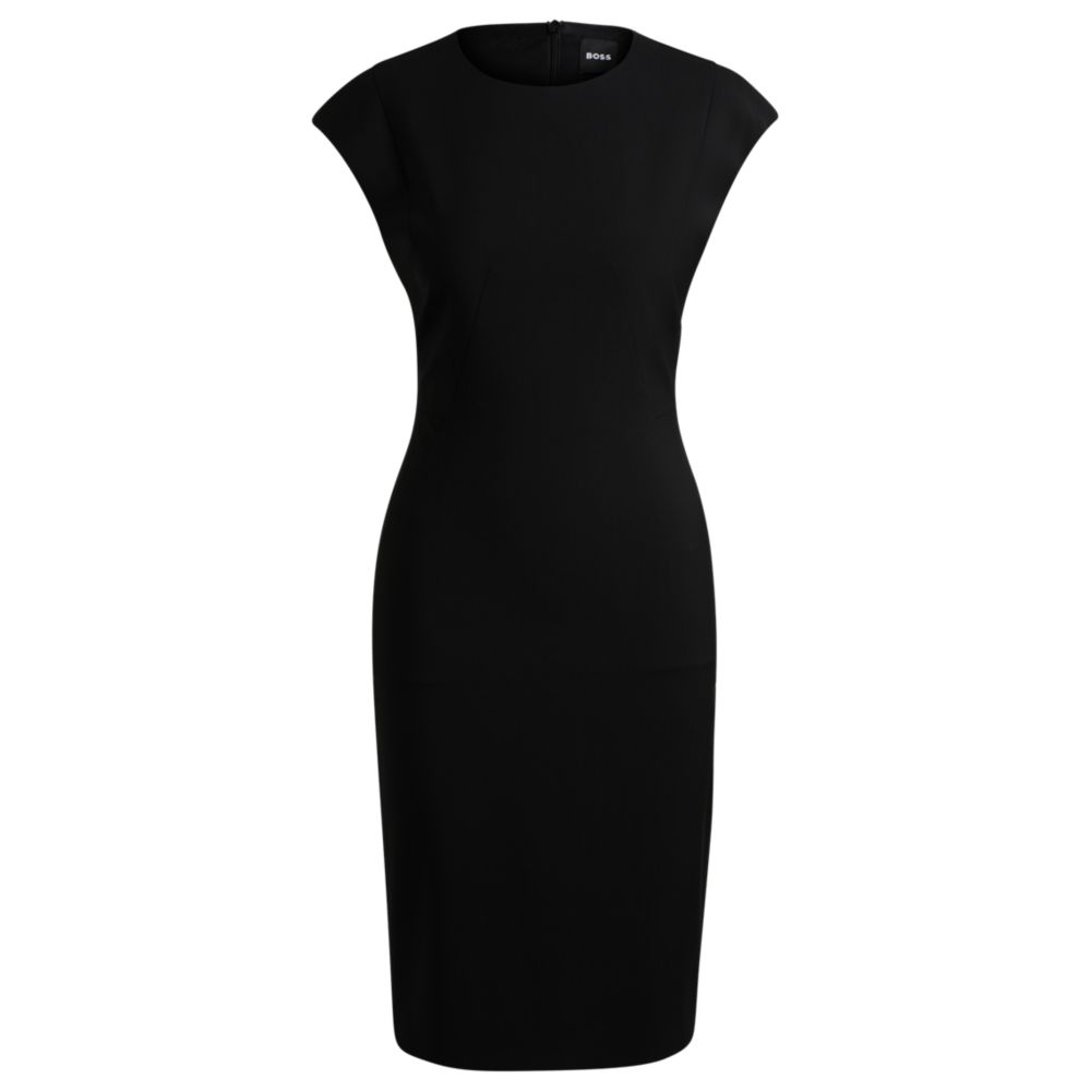 Slim-fit dress in virgin wool with cap sleeves