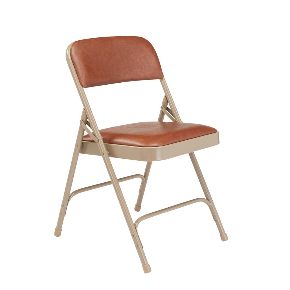 NPS 1200 Series Premium Vinyl Upholstered Double Hinge Folding Chair, Honey Brown (Pack of 4)