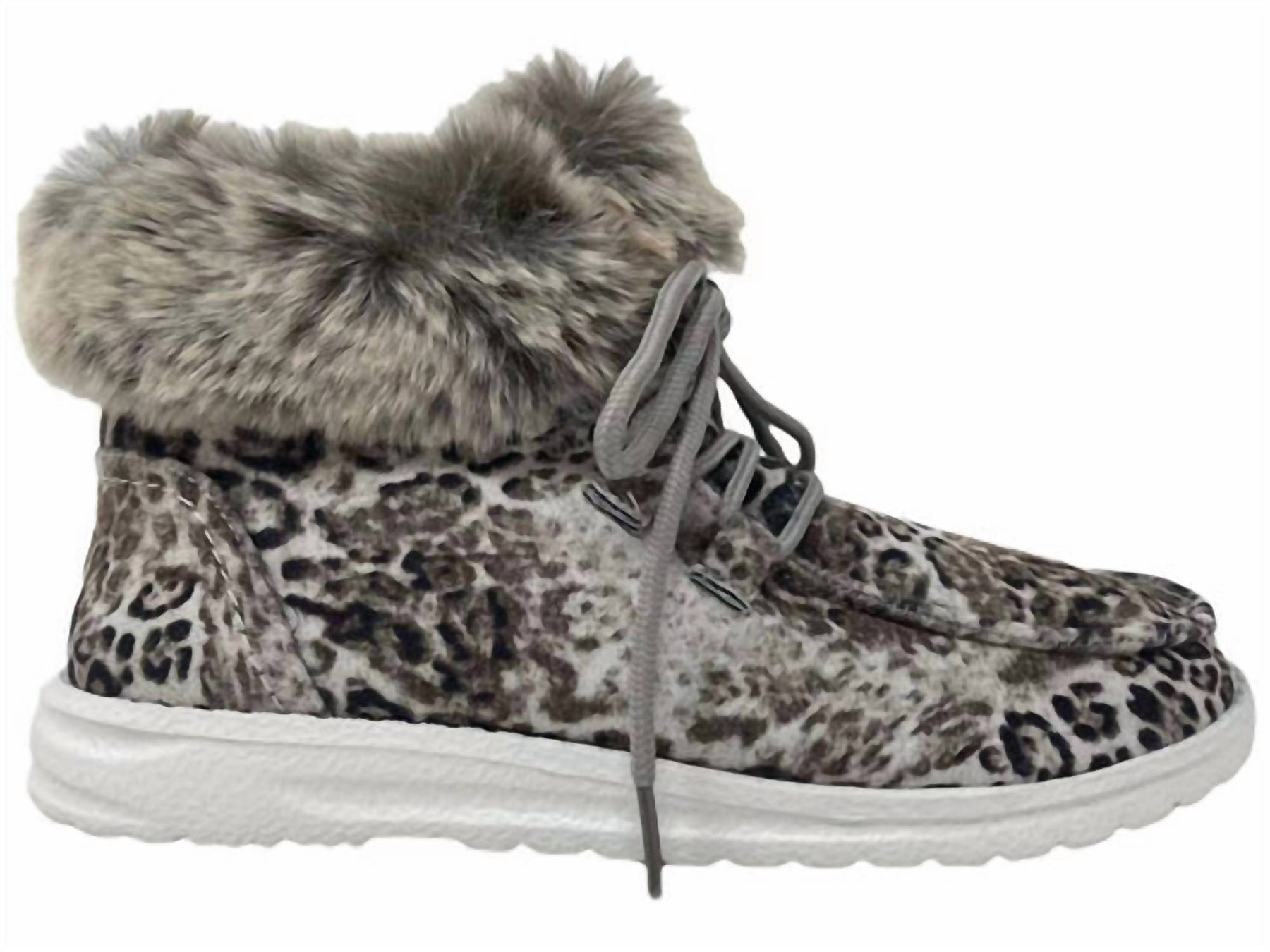 Women's Fancy Leopard Faux Fur Lined High Top Shoes In Black/white