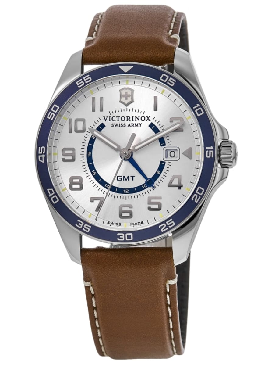 Victorinox Swiss Army Fieldforce GMT Classic Silver Dial Brown Leather Strap Men's Watch 241931