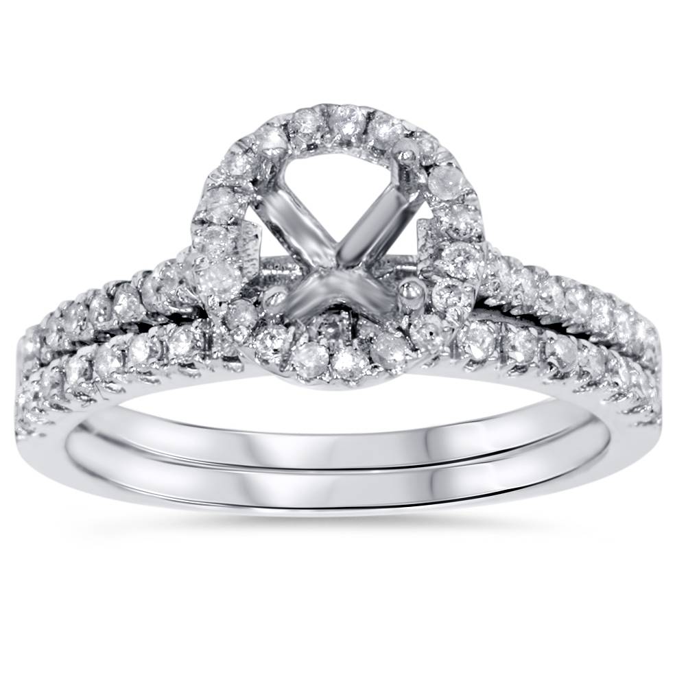 1/2ct Halo Diamond Engagement Wedding Ring Set 14K White Gold 7688338964540