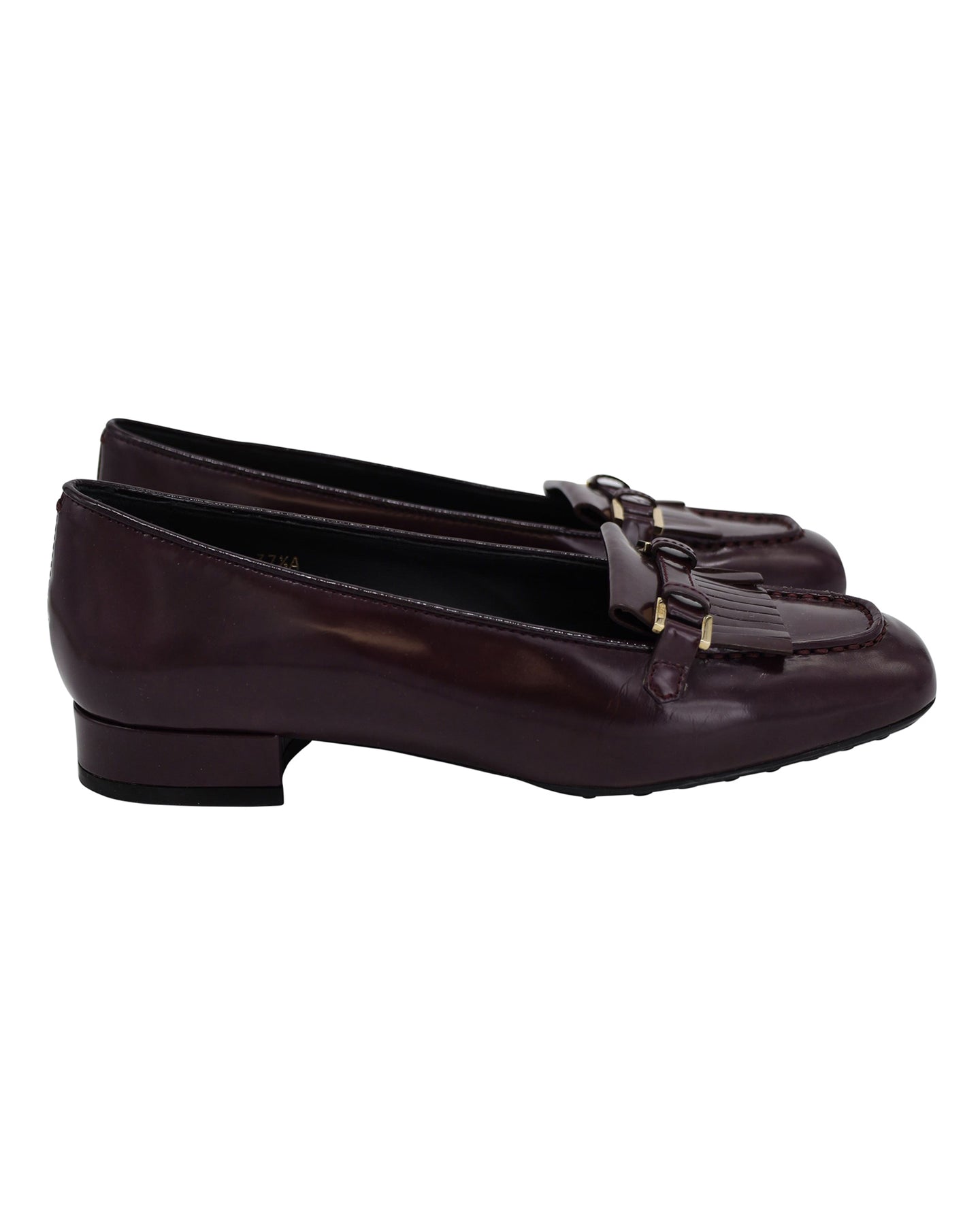 Tod's Fringe Slip On Loafers in Brown Patent Leather