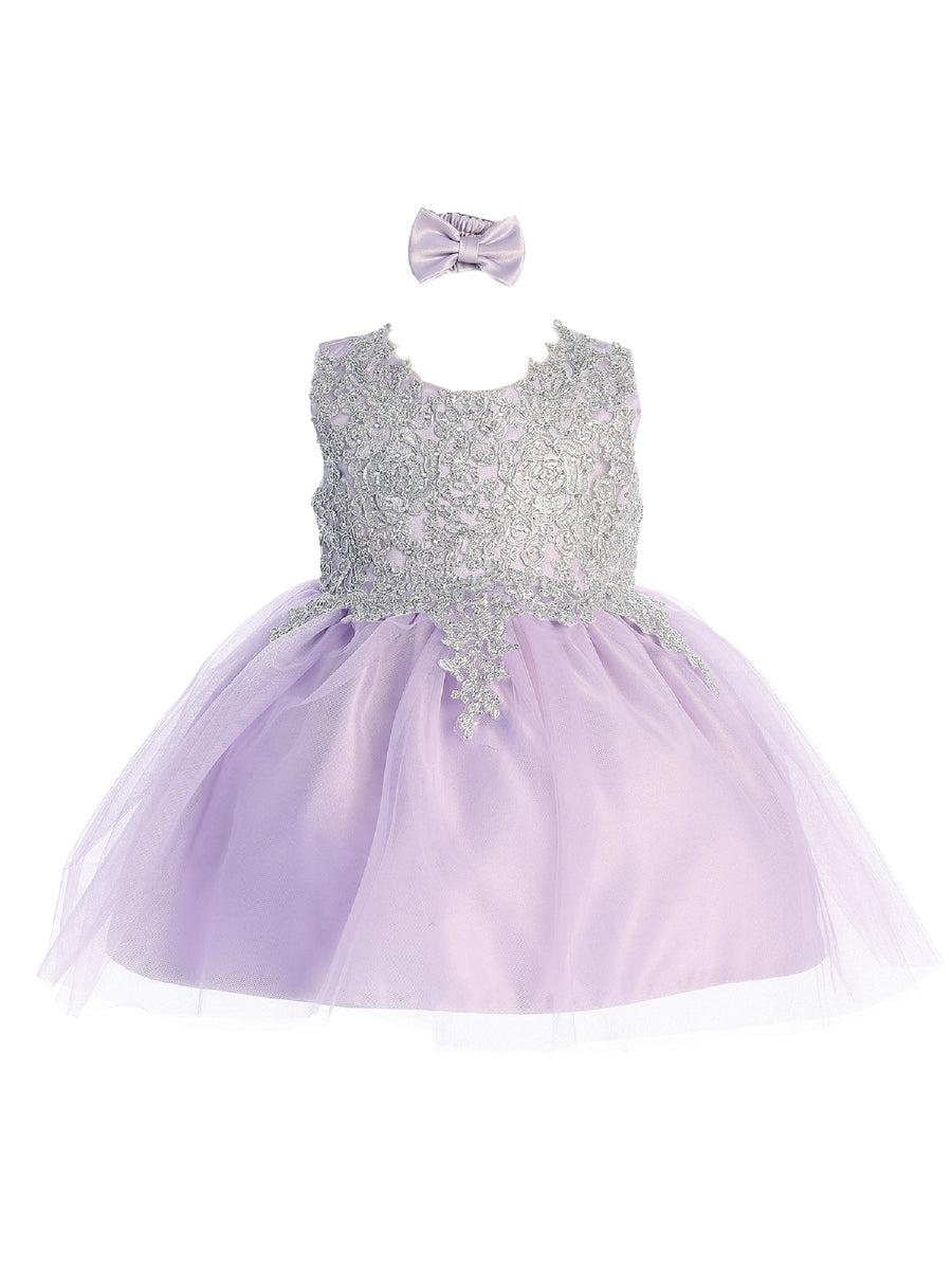 Baby Girls Lilac Lace Applique Tulle Pageant Dress 6-24M
