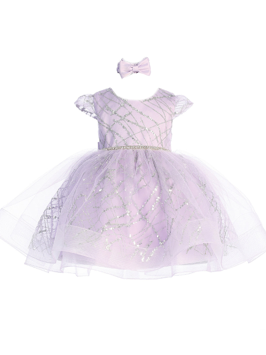 Baby Girls Lilac Glitter Rhinestone Waistline Tulle Flower Girl Dress 6-24M