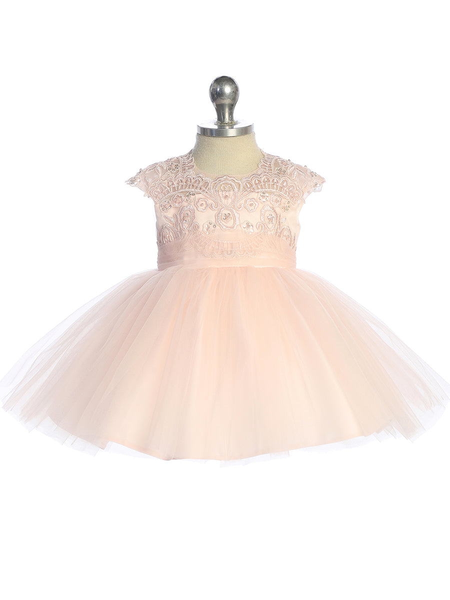 Baby Girls Lace Illusion Neckline Formal Dress 6-24 Months