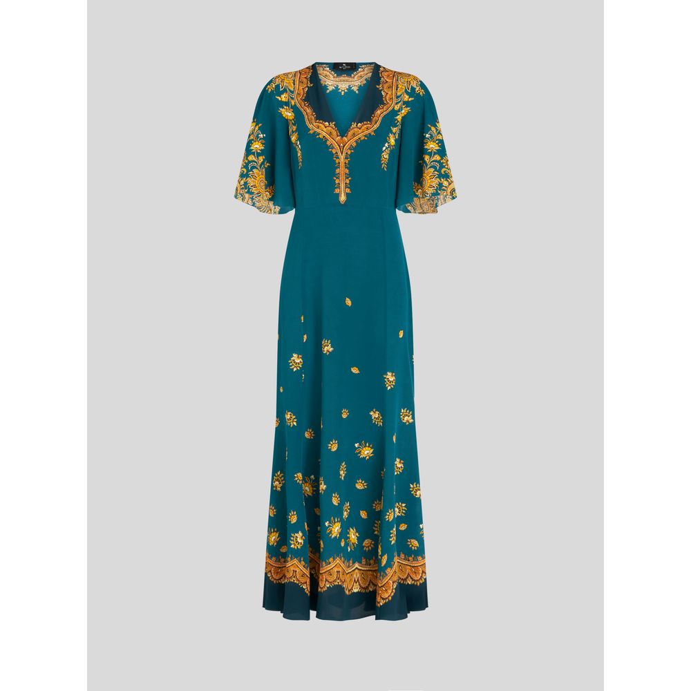 LEAFY PAISLEY CRÊPE DE CHINE LONG DRESS 7826218942524