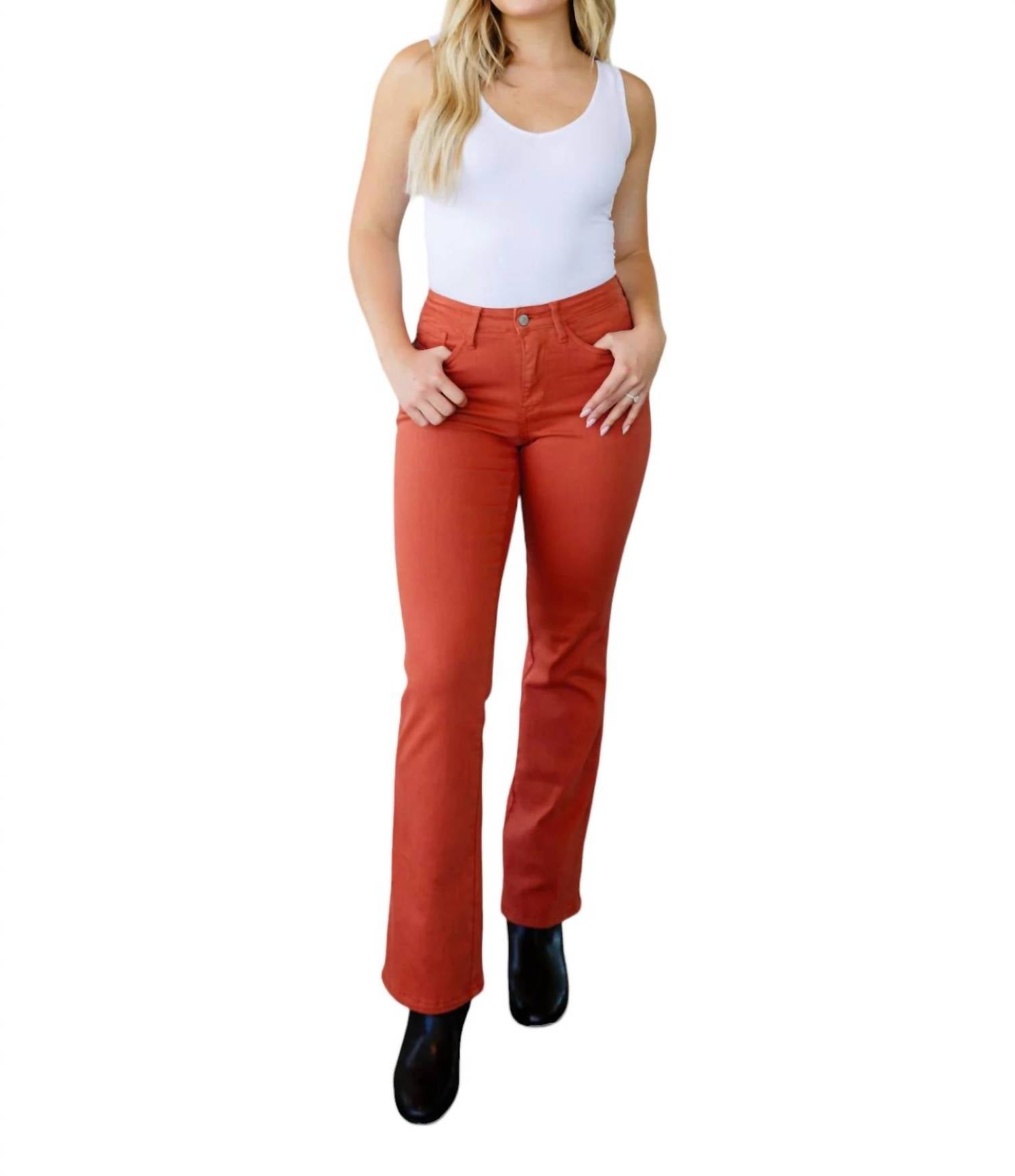Autumn Mid Rise Slim Bootcut Jeans In Terracotta 7760617963580
