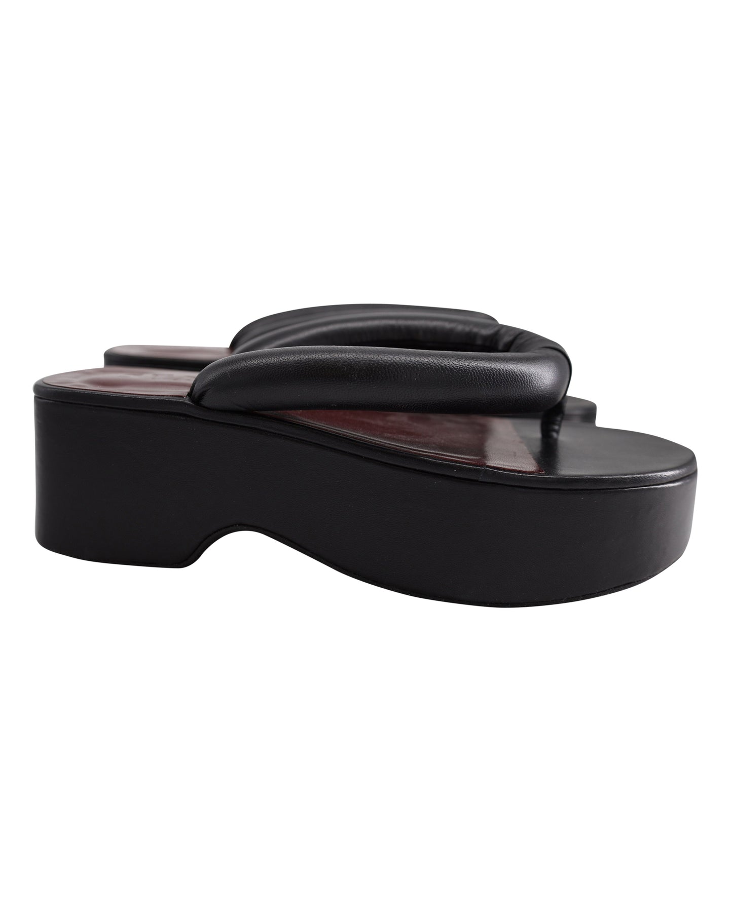 Staud Rio Thong Platform Sandals in Black Leather