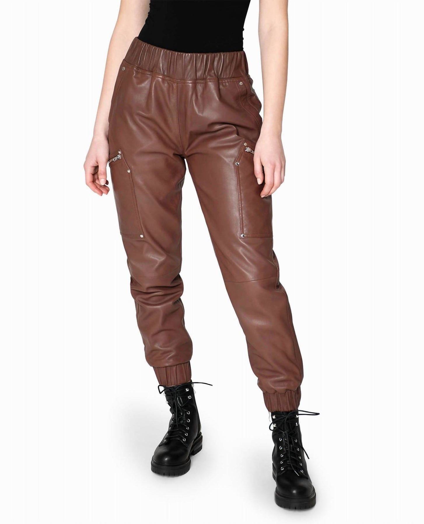Leather Space Jogger In Brown 7686700040252