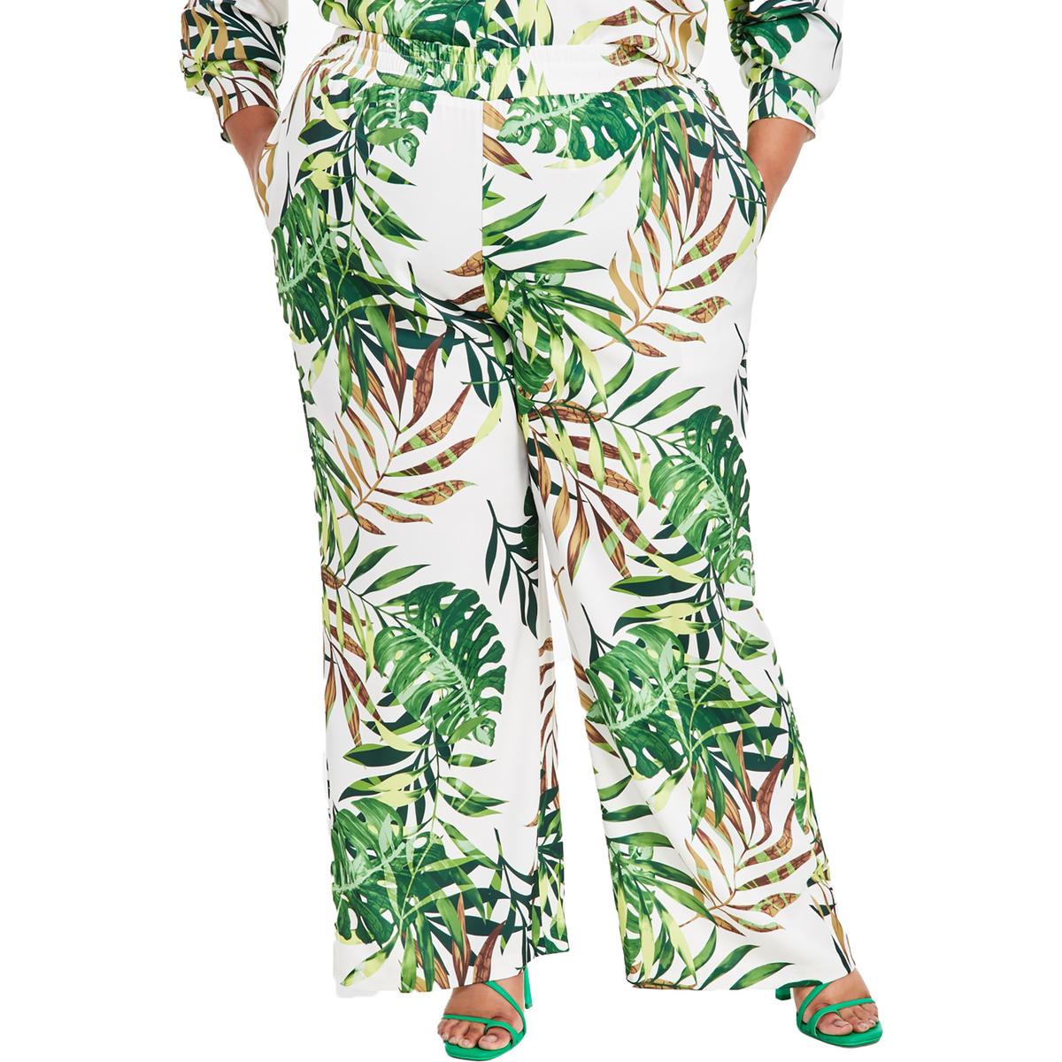 Plus Tropical Print Pull On Wide Leg Pants