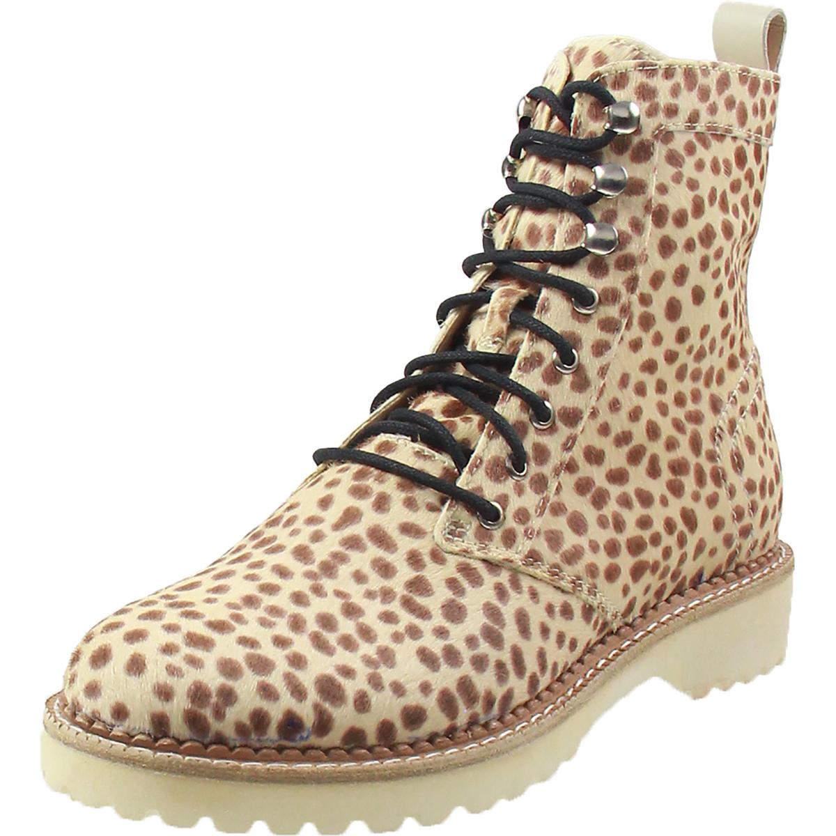Animal Print Calf Hair Combat & Lace-Up Boots