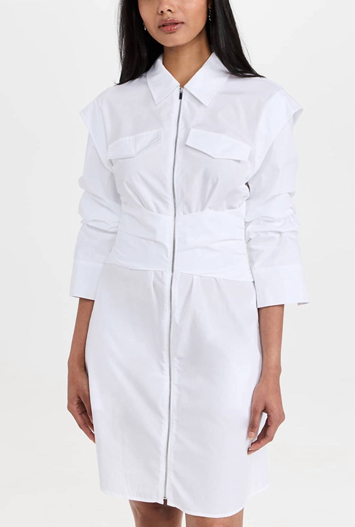 Skylar Zip Front Shirt Dress In White 7264363282492