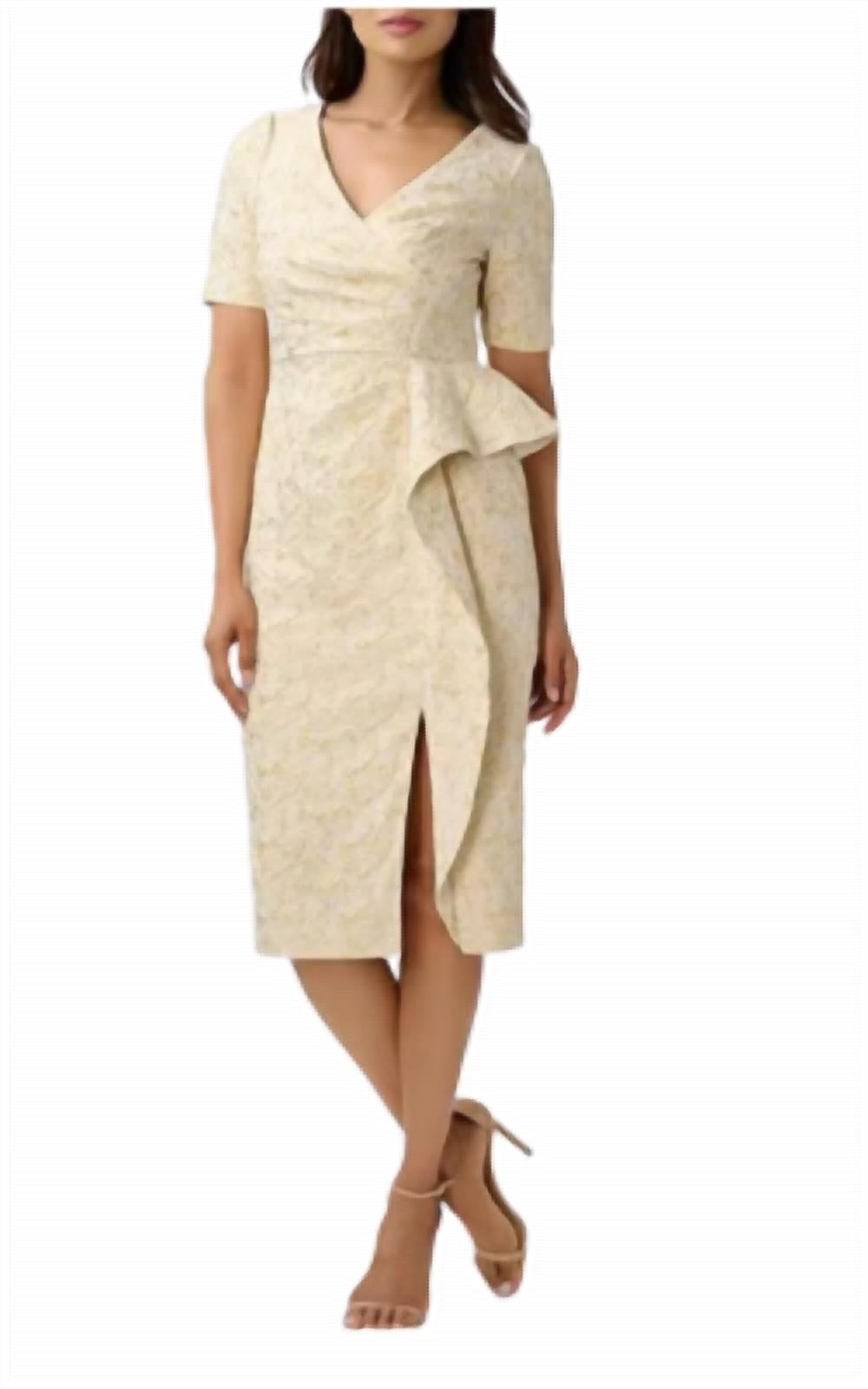 V-Neck Sheath Dress In Light Gold 7761242816572