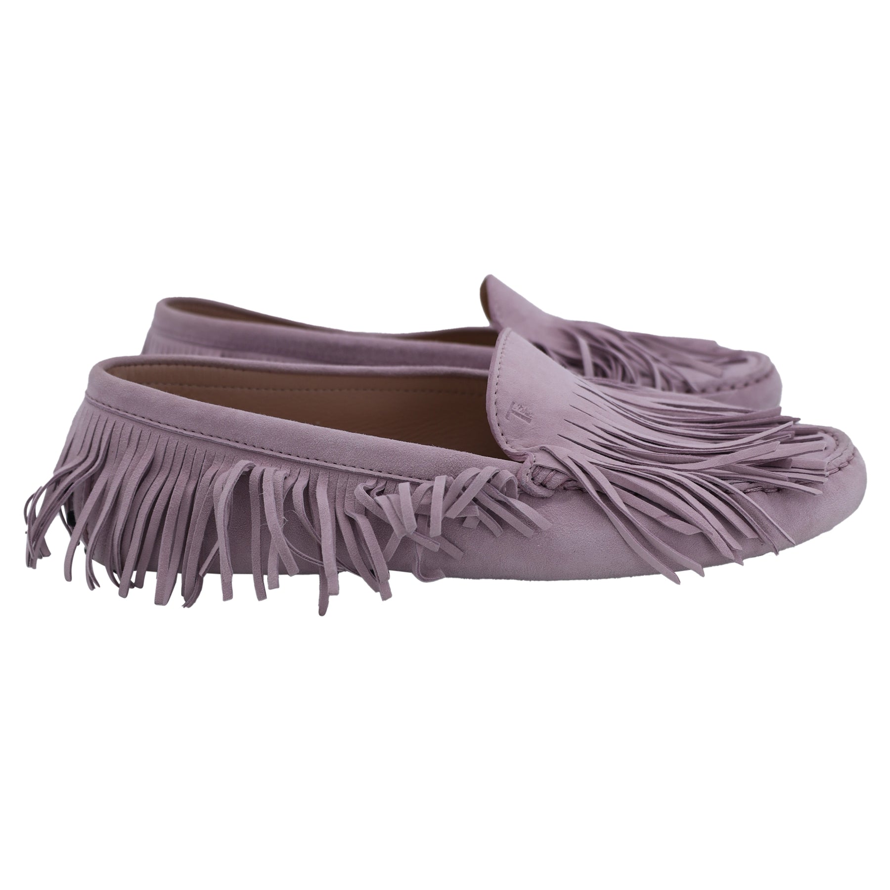 Tod's Gommino Fringed Loafers In Pink Suede