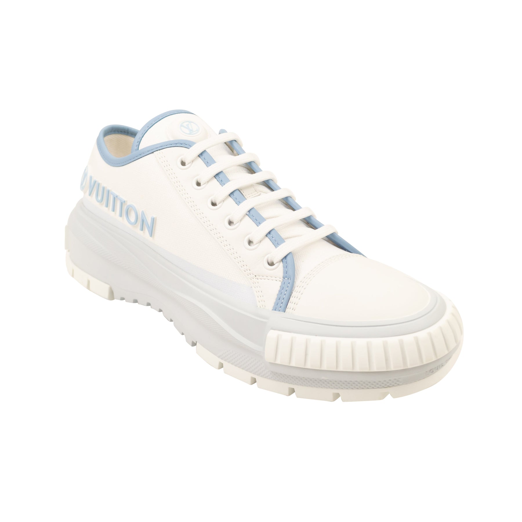 White And Blue Squad Logo Lace Up Sneakers 7261473046588