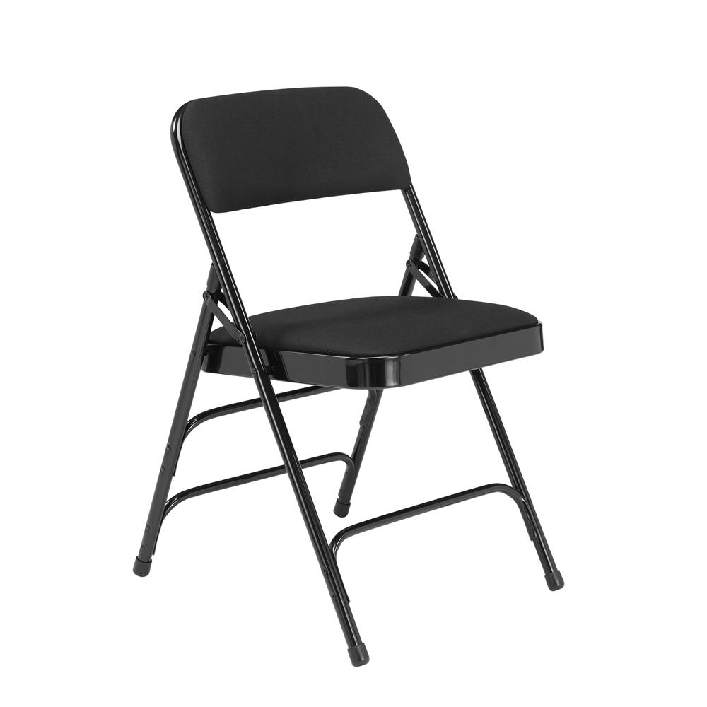 NPS 2300 Series Deluxe Fabric Upholstered Triple Brace Double Hinge Premium Folding Chair, Midnight Black (Pack of 4)