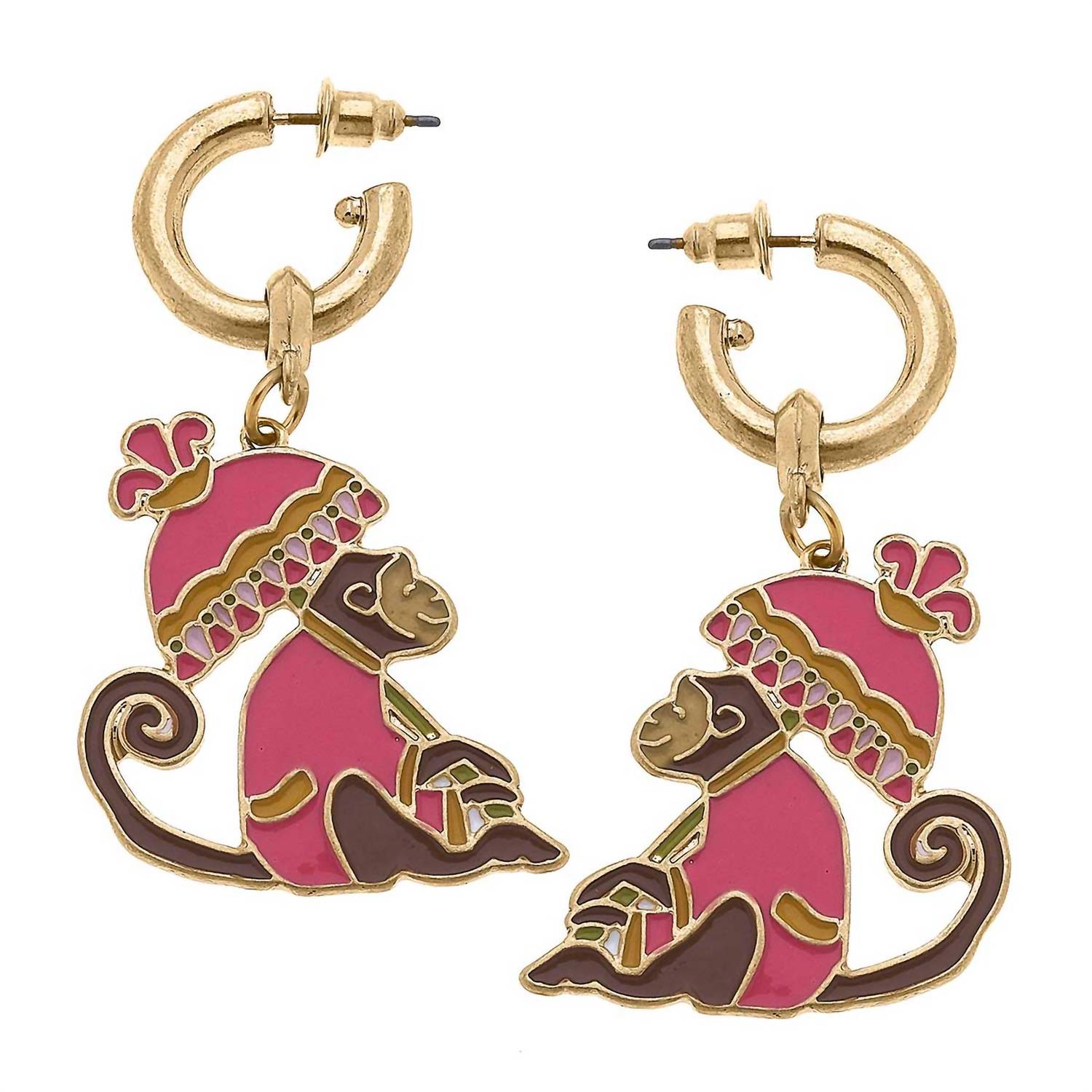 Women's Remy Enamel Monkey Earrings In Pink/brown
