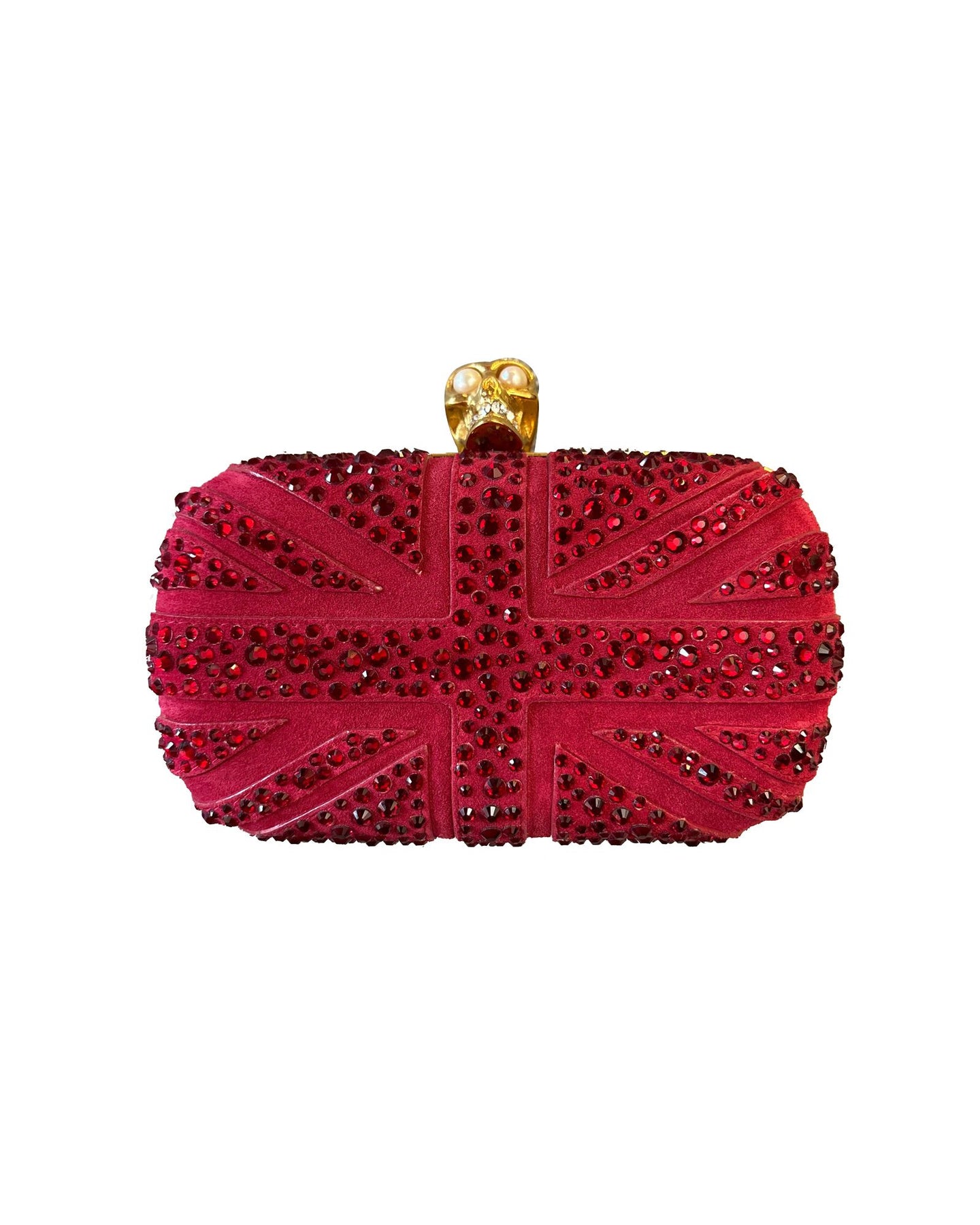 Alexander McQueen Britannia Crystal Embellished Skull Clutch Bag in 'Dark Cherry' Red Suede 7744896073788