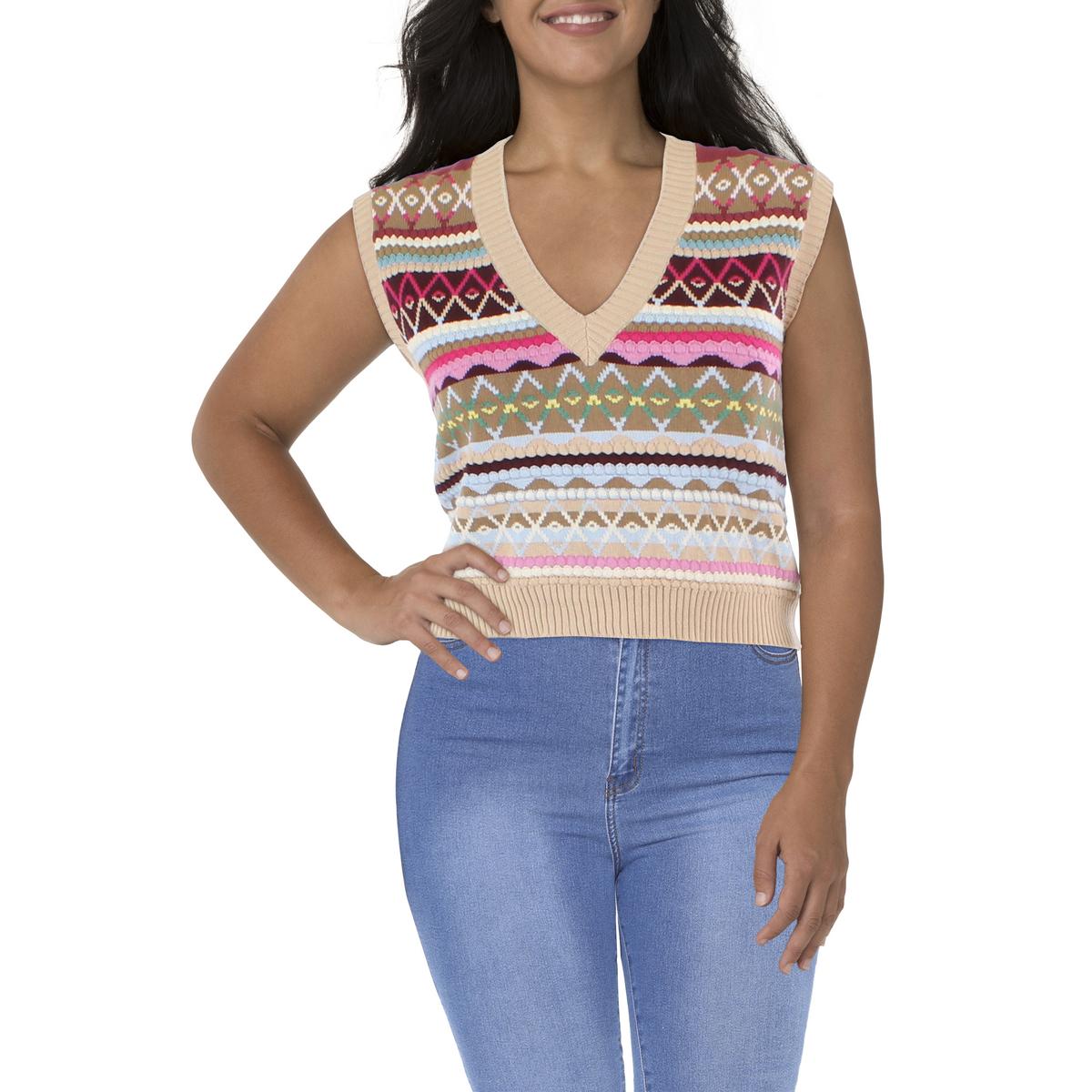 Esperia V Neck Ribbed Trim Tank Top Sweater