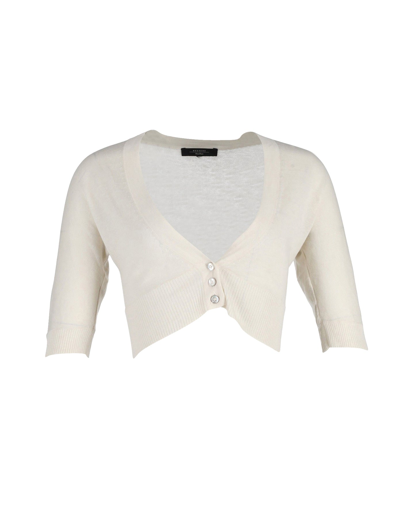 Max Mara Weekend Cropped Buttoned Cardigan in Cream Cotton 7802192920636