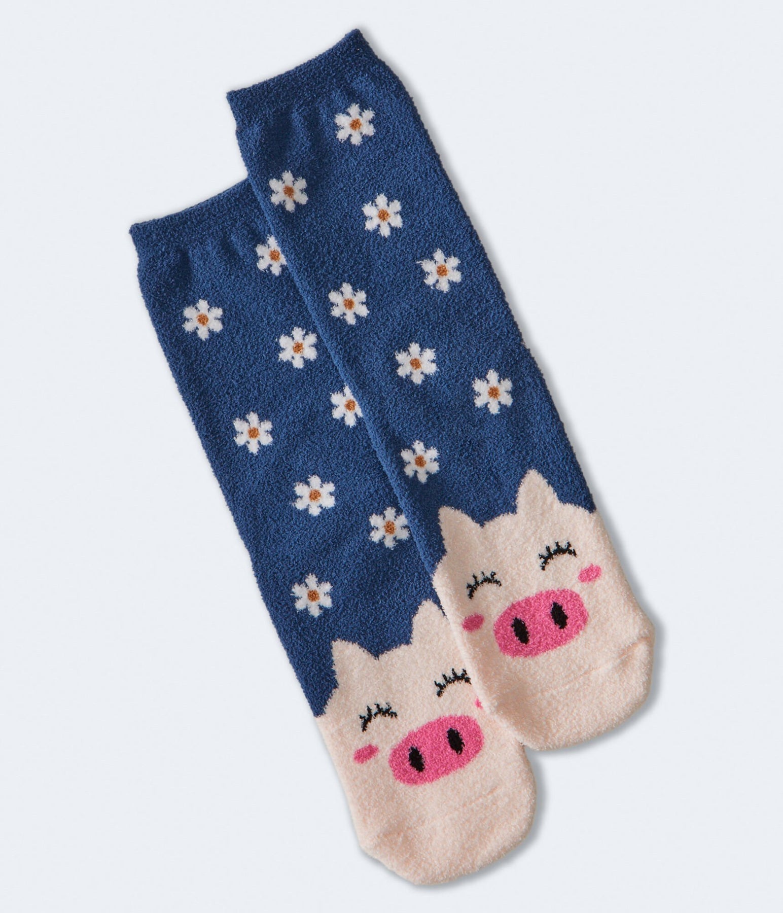 Aeropostale Pig Flowers Fuzzy Crew Socks