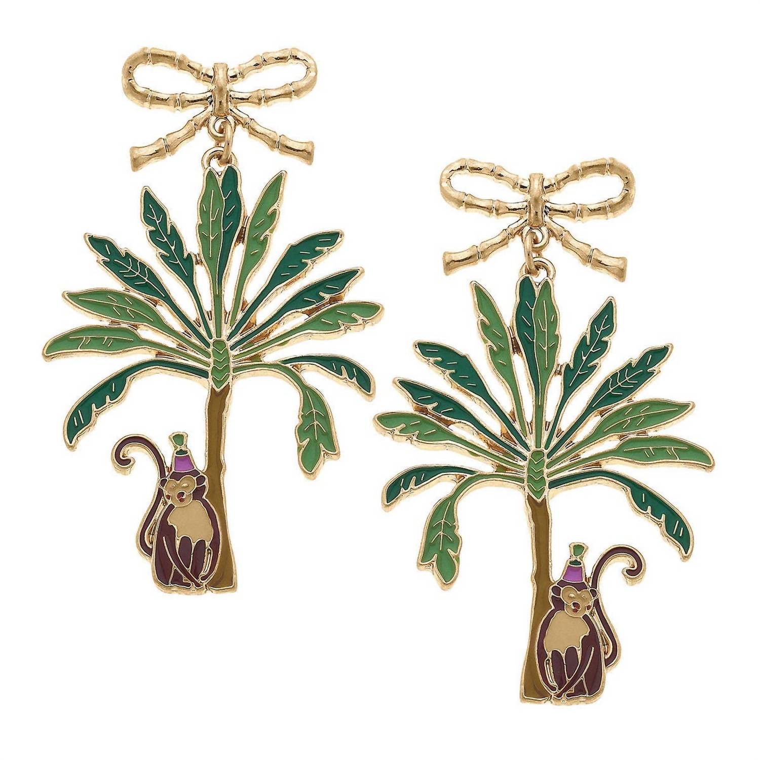 Women's Henley Enamel Monkey With Palm Tree Earrings In Green/brown