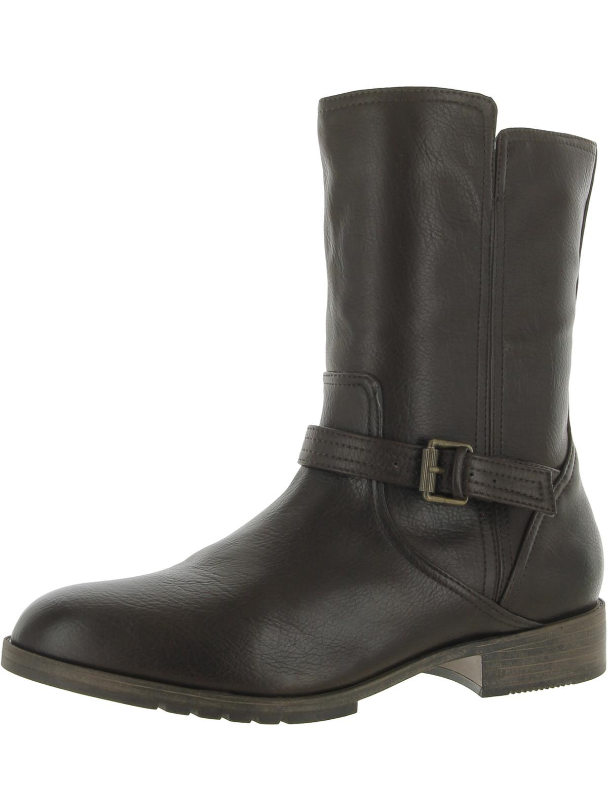 Gloriah Womens Faux Leather Block Heel Mid-Calf Boots