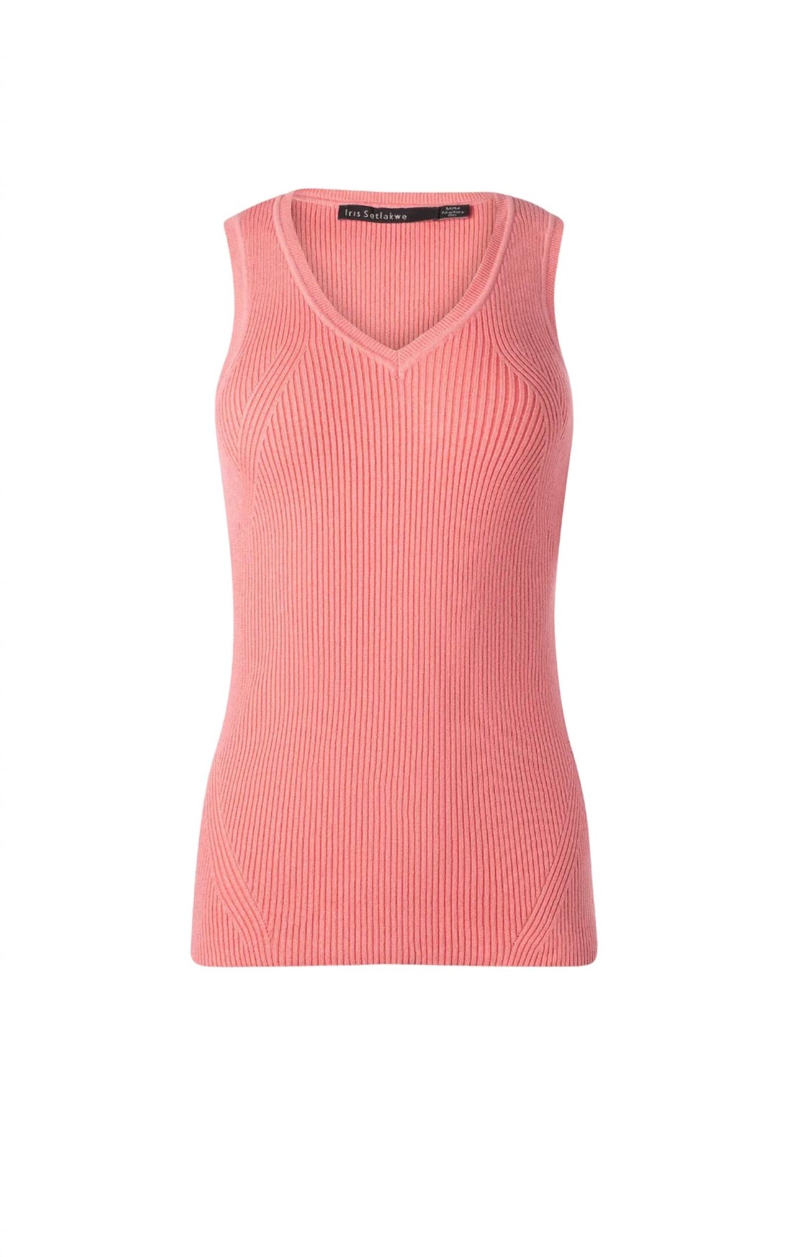 Basic V Neck Ribbed Knit Tank Top In Sugar Coral
