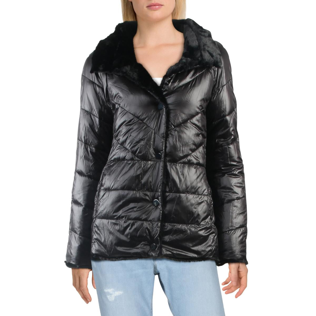Reversible Grooved Faux Fur Winter Coat
