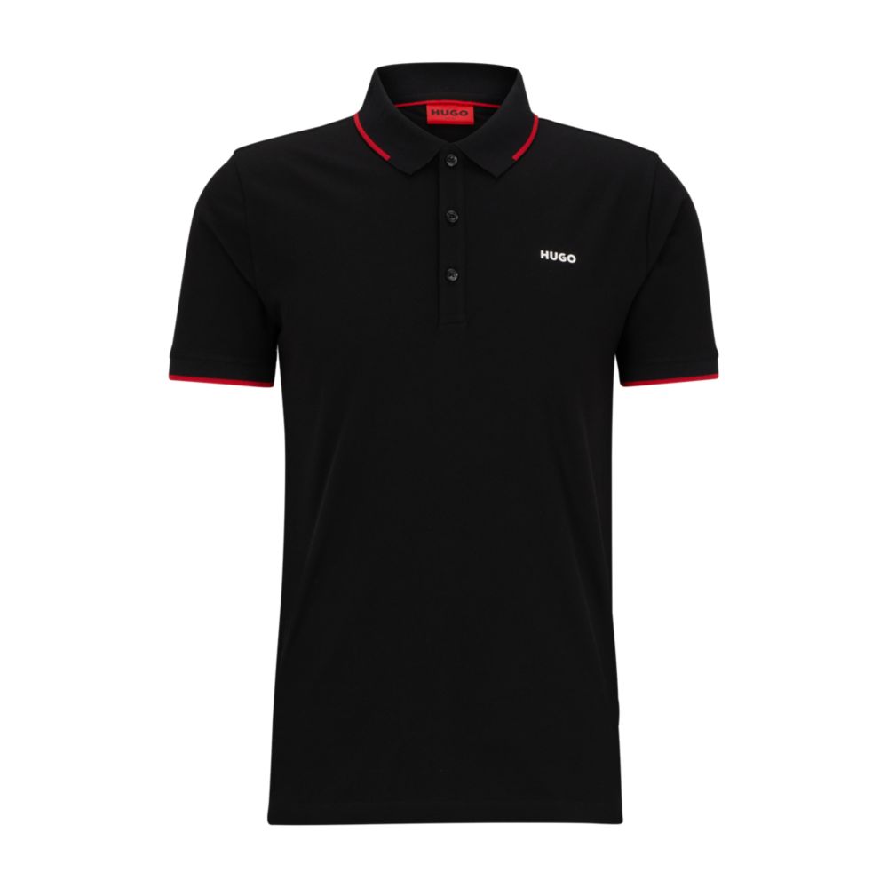 Stretch-cotton slim-fit polo shirt with printed logo 7208031256636