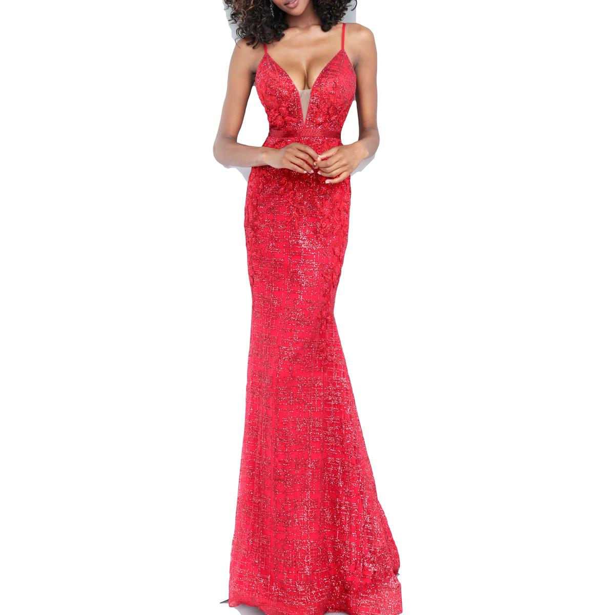 Embroidered Illusion Plunging Sleeveless Trumpet Gown