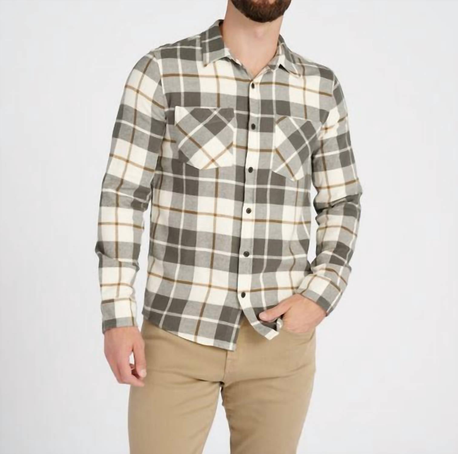 Xander Flannel Long Sleeve Shirt In Black Olive