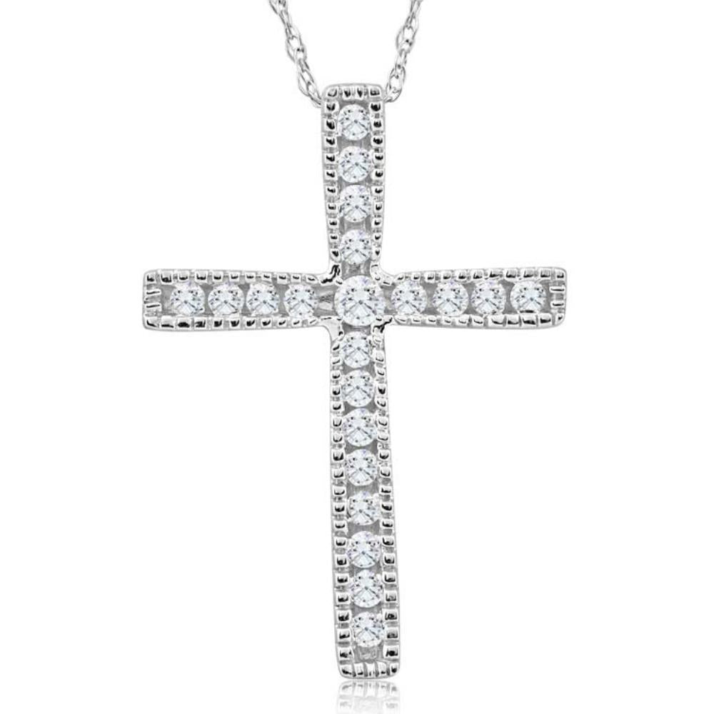 1/3Ct Round Cut Diamond Cross Pendant 10k White or Yellow Gold Necklace 1 7686630899772