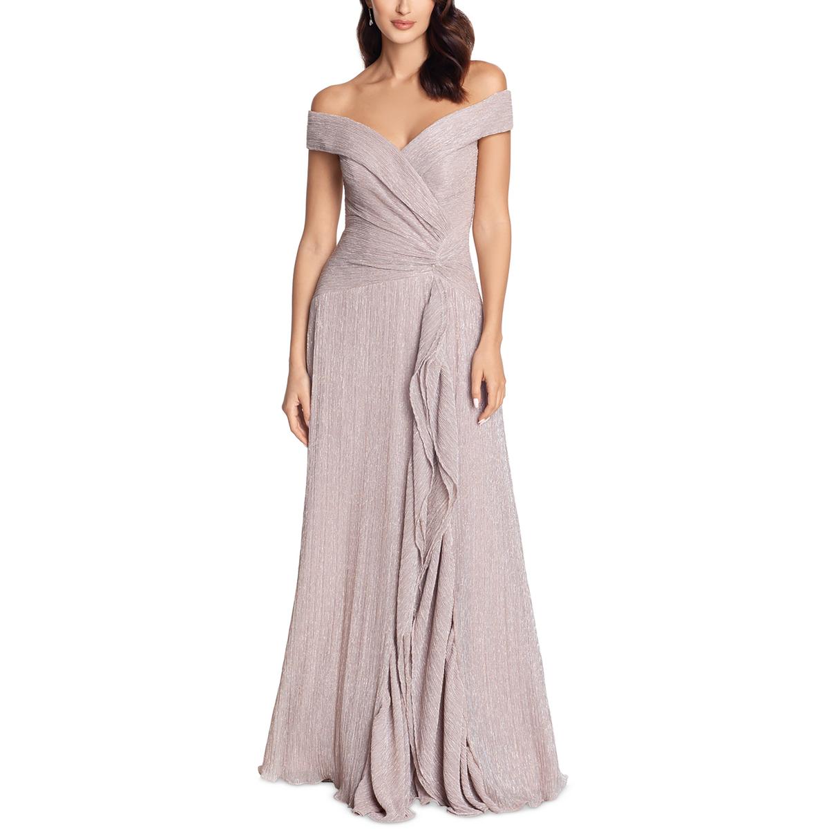 Petites Metallic Off-the-Shoulders Evening Dress