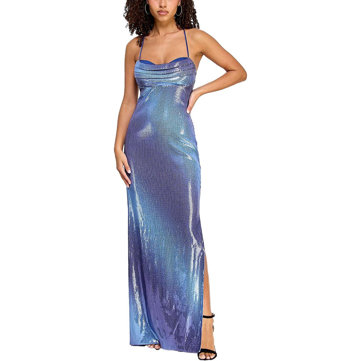 Juniors Sequin Open Back Evening Dress