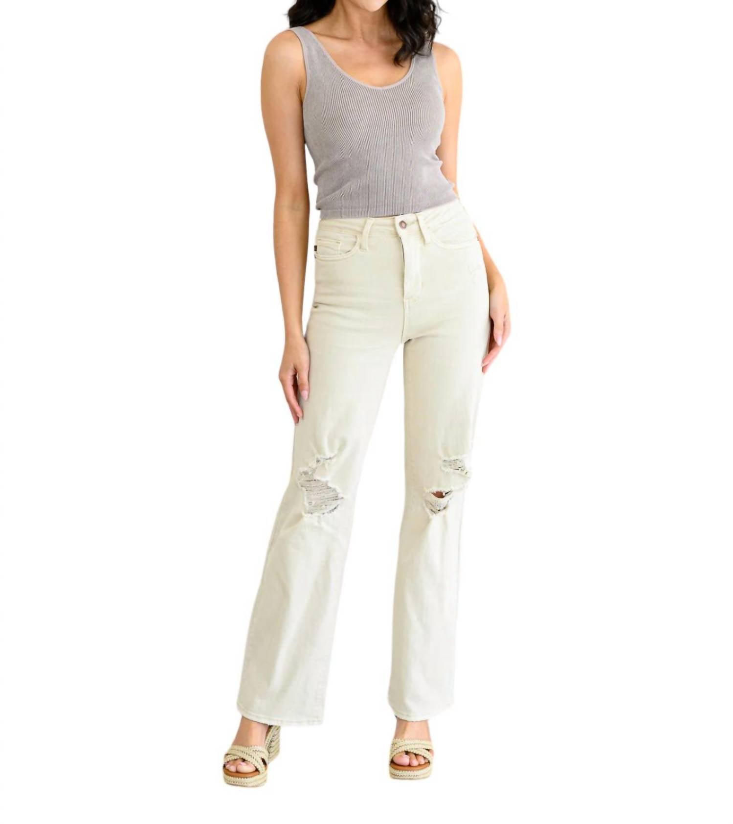 Selena Distressed 90's Jeans In Bone 7760344252476