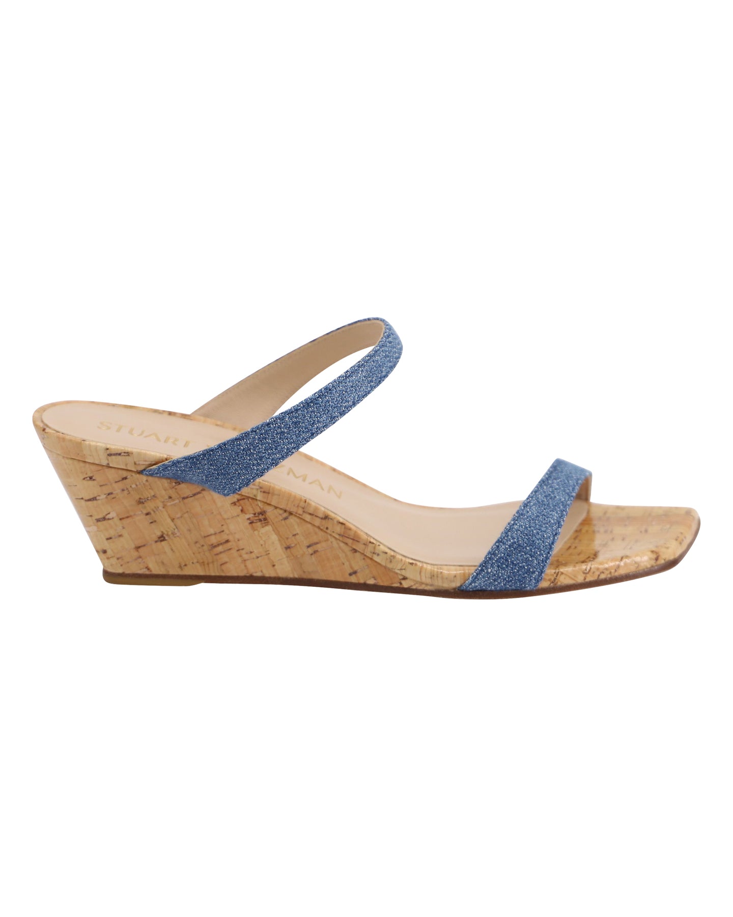 Stuart Weitzman Aleena 50 Demi-Wedge Sandals in Beige Denim