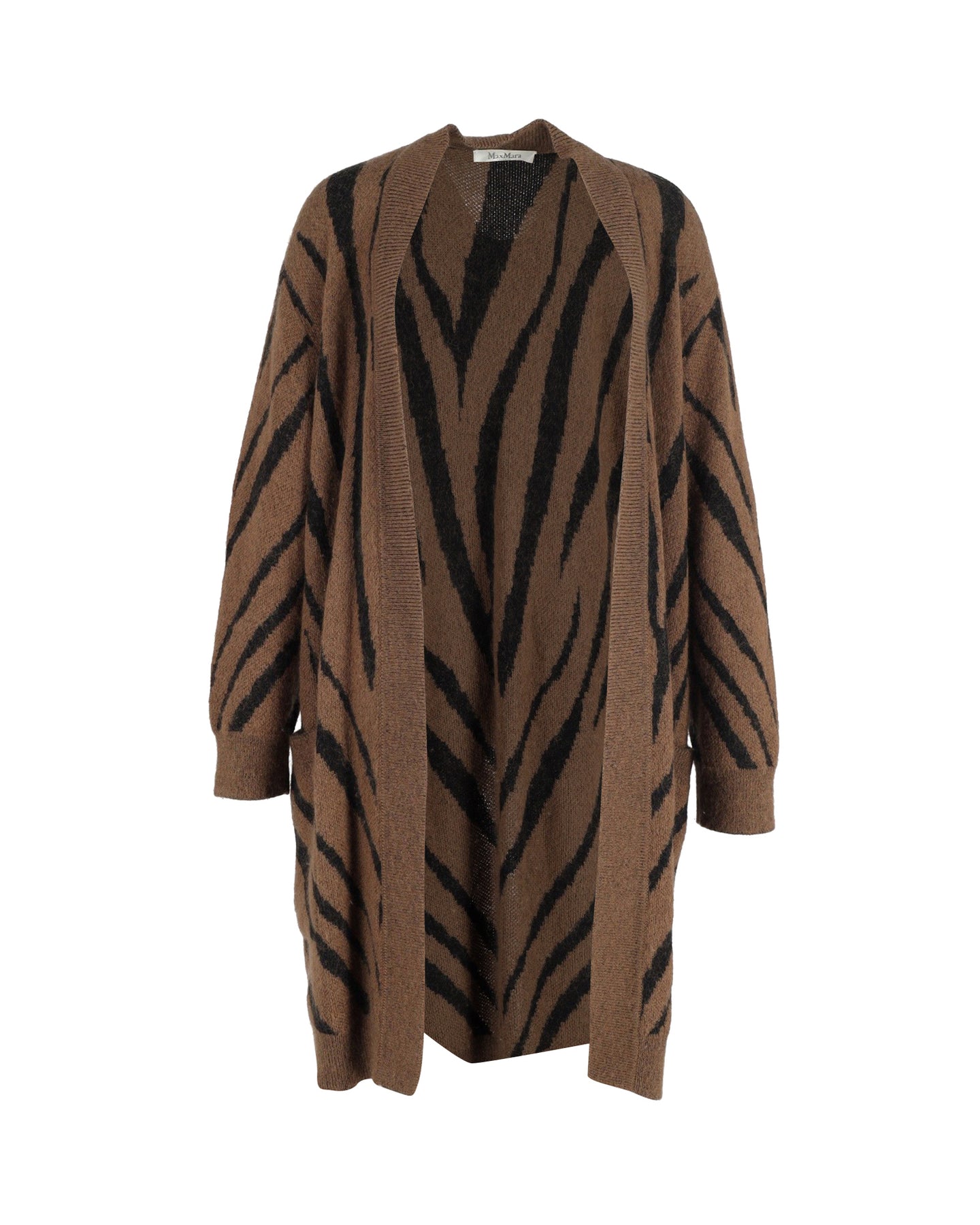Max Mara Zebra Print Mohair Blend Knit Cardigan In Brown Mohair 7802193903676